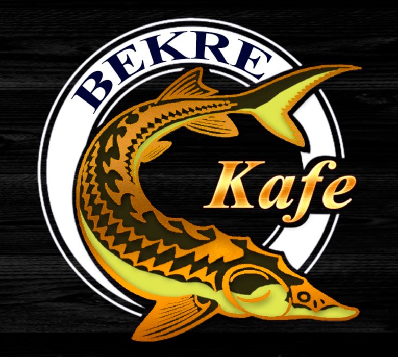 Bekre Kafe logo emblem with golden sturgeon